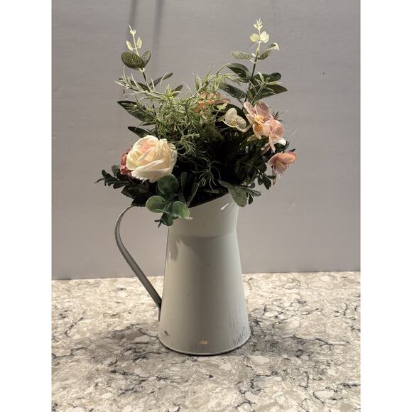 Floral Arrangement in Metal Pitcher - Farmhouse Rustic Home Decor - Picture 4 of 5